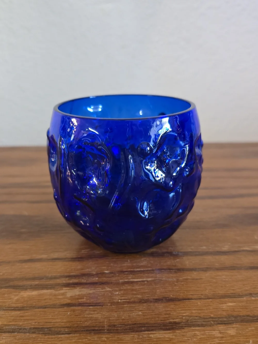 Mid-Century El Rancho Bryce Cobalt Blue Textured Glass Candle Holder Tote 13